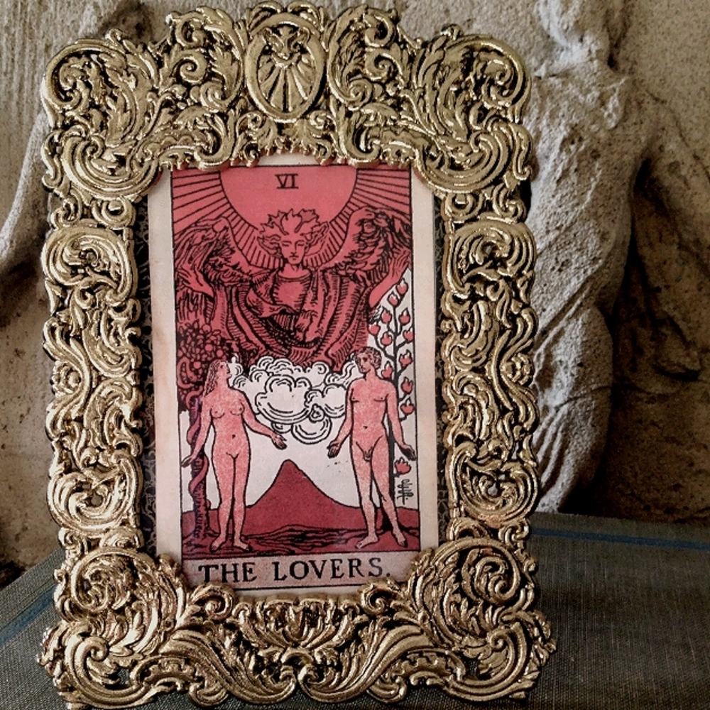 Gold Plated Philip Whitney Frame w Lovers  Print from DeLaurence’s Orange Tarot